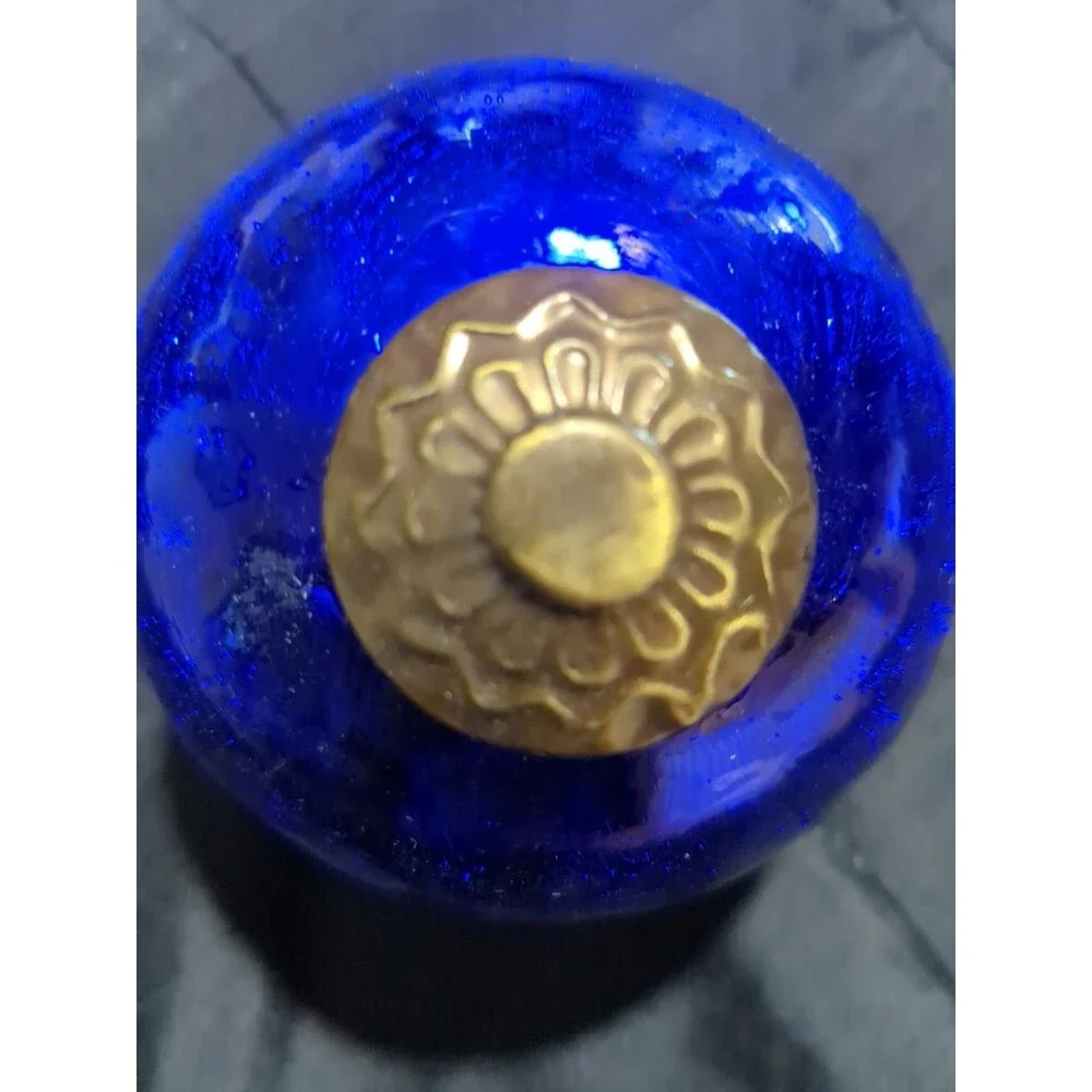 Vintage German Kugel Style Blue Ornament Brass Cap Mercury Glass Globe